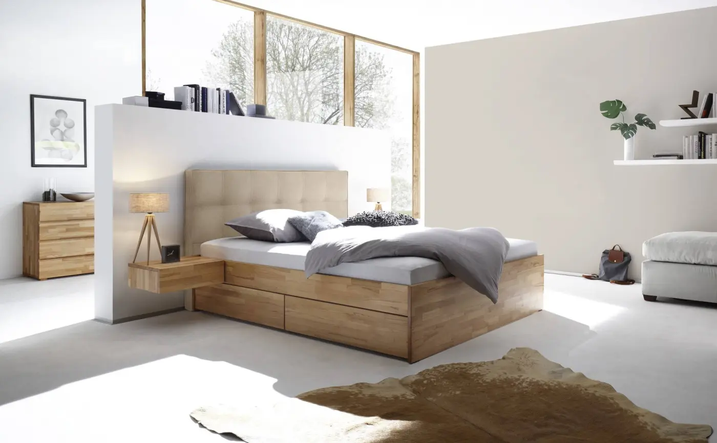 Hasena Massivholzbett OTELLO - 160 x 200 cm - Kernbuche natur, geölt