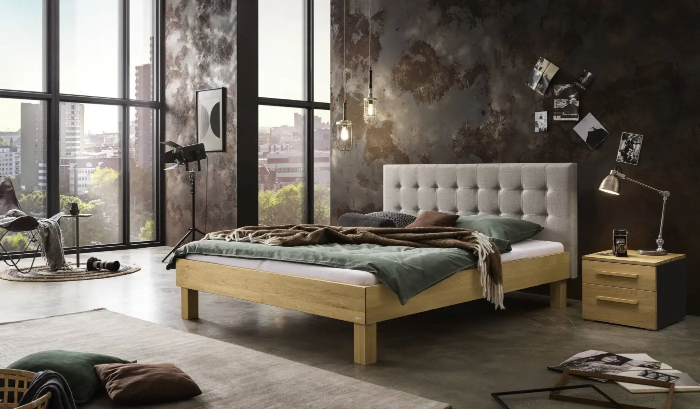 Hasena Massivholzbett RICARDO - 160x200 cm Fuss: 20 - Eiche bright, geölt