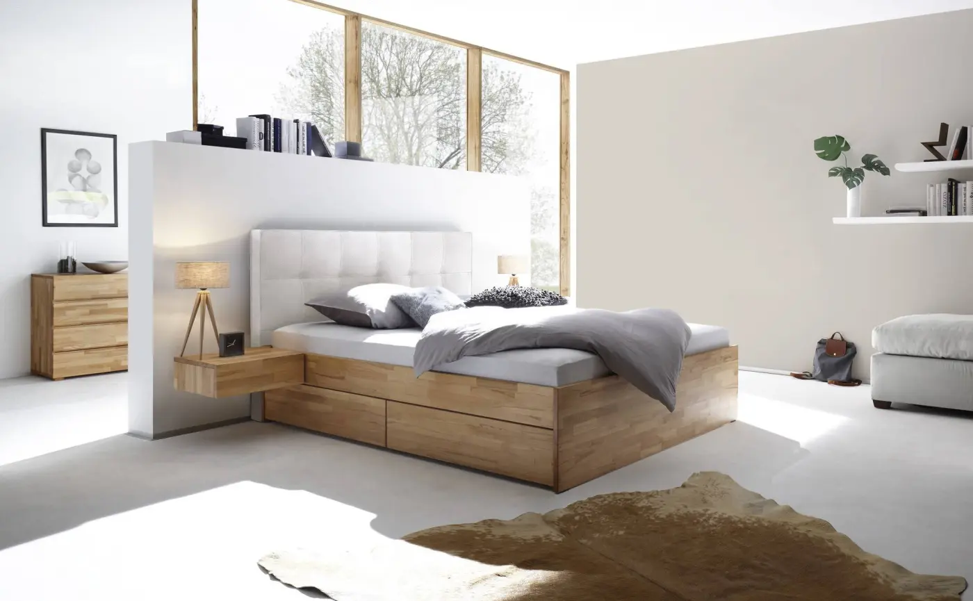 Hasena Tip-On Massivholzbett OTELLO - 180 x 200 cm - Kernbuche natur, geölt