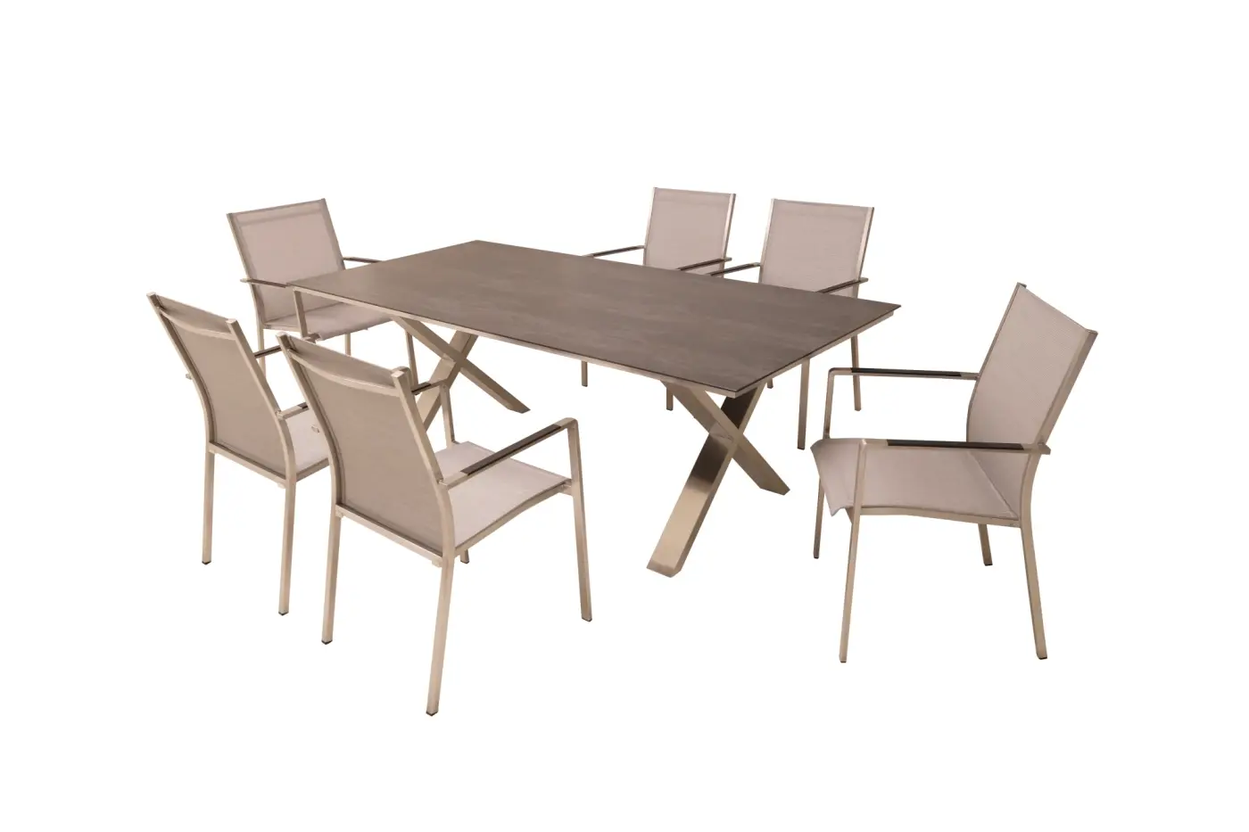 Gartentisch Monaco, Edelstahl X-Form, 210x100 cm Keramikp...