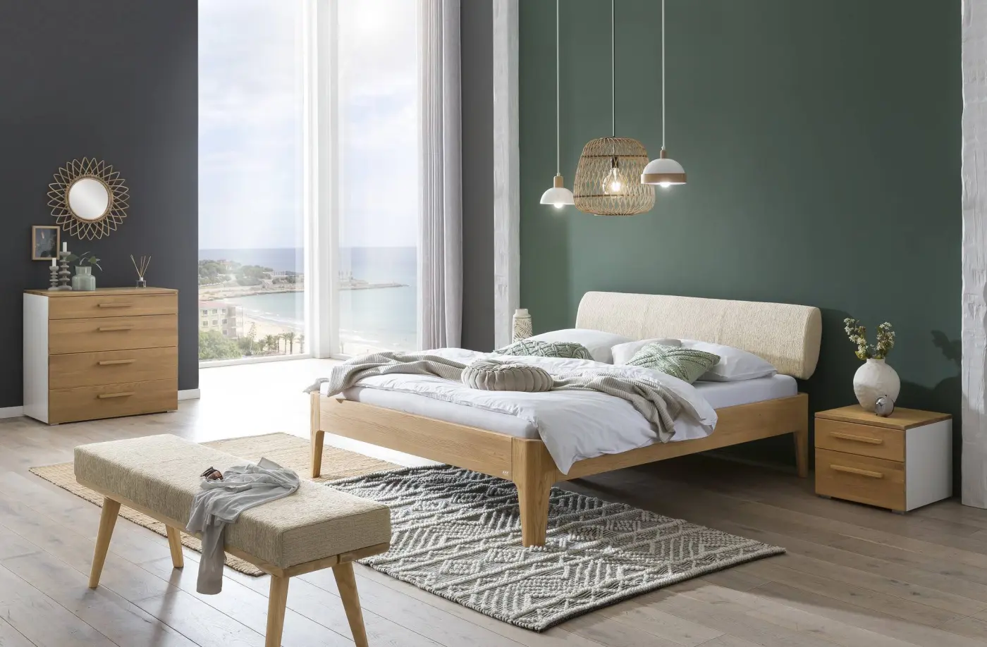 Hasena Kommode ATRINE - 90 cm -  Weiss / Eiche bright, geölt