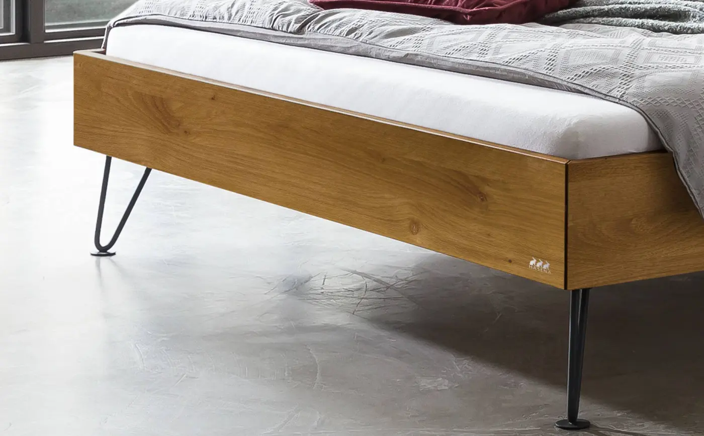 Hasena Massivholzbett ROBERTO - 160x200 cm Fuss: 20 - Wildeiche natur, geölt