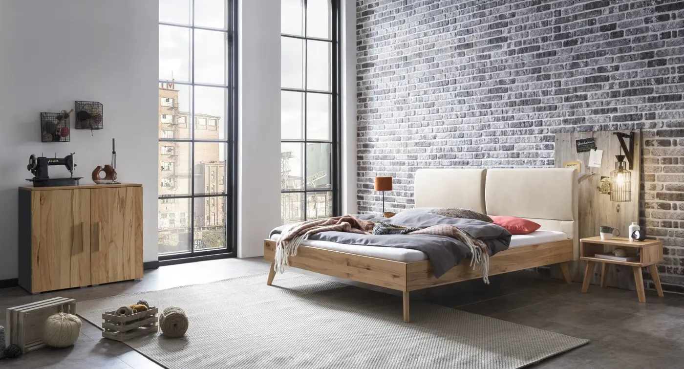 Hasena Massivholzbett MATTEO - 140x200 cm Fuss: 20 - Wildbuche natur, geölt