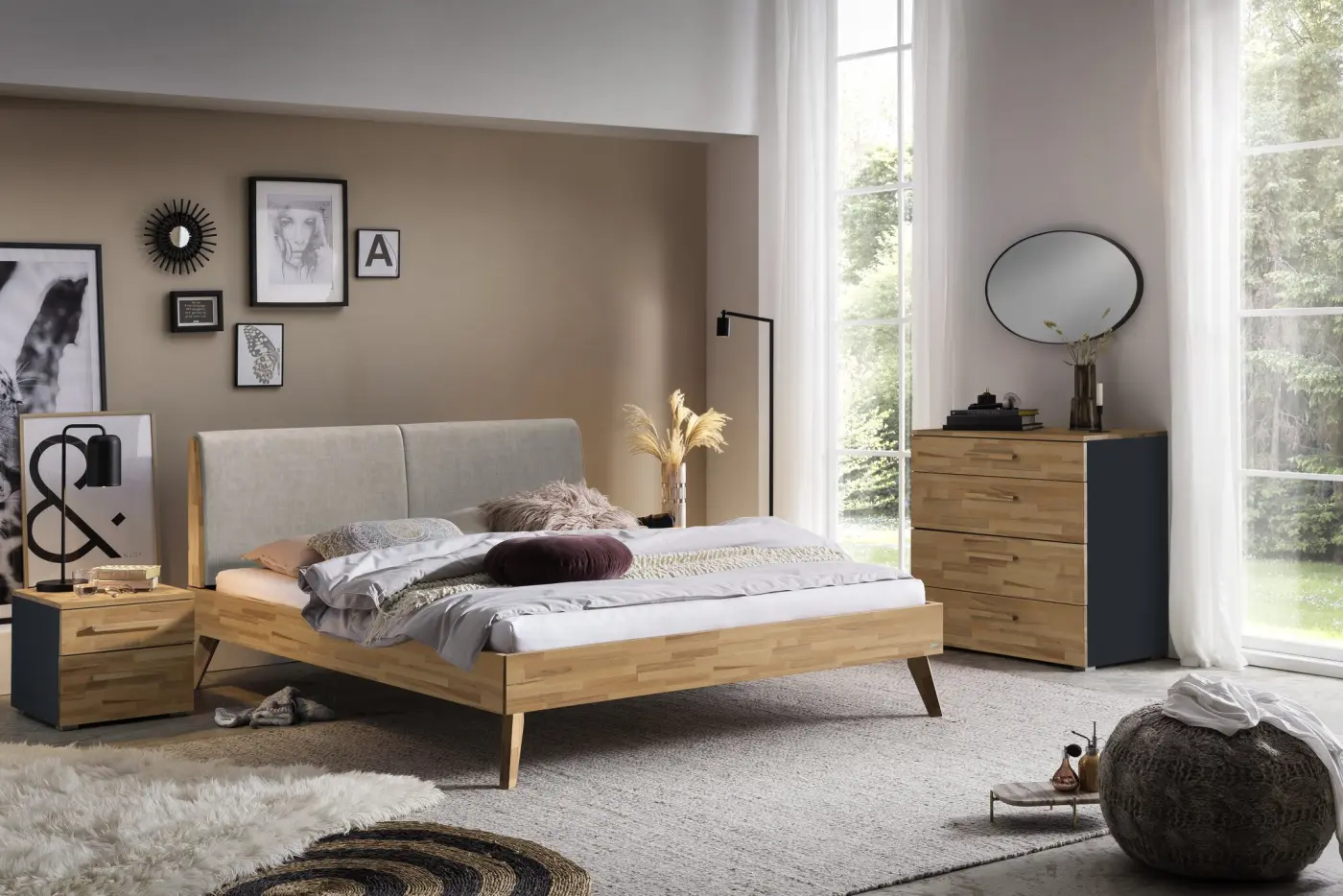 Hasena Kommode ATRINE - 90 cm -  Anthracit / Kernbuche natur, geölt