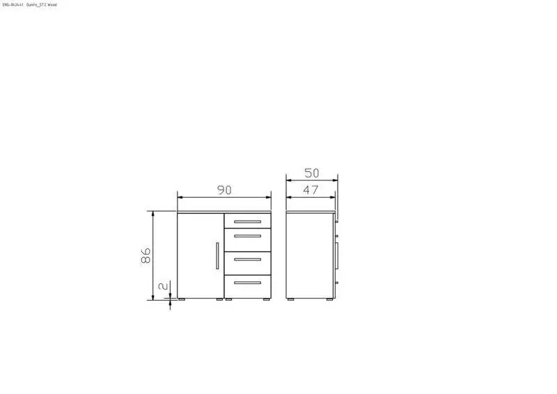 Hasena Kommode QUNITO - 90 cm -  Weiss / Nussbaum, geölt