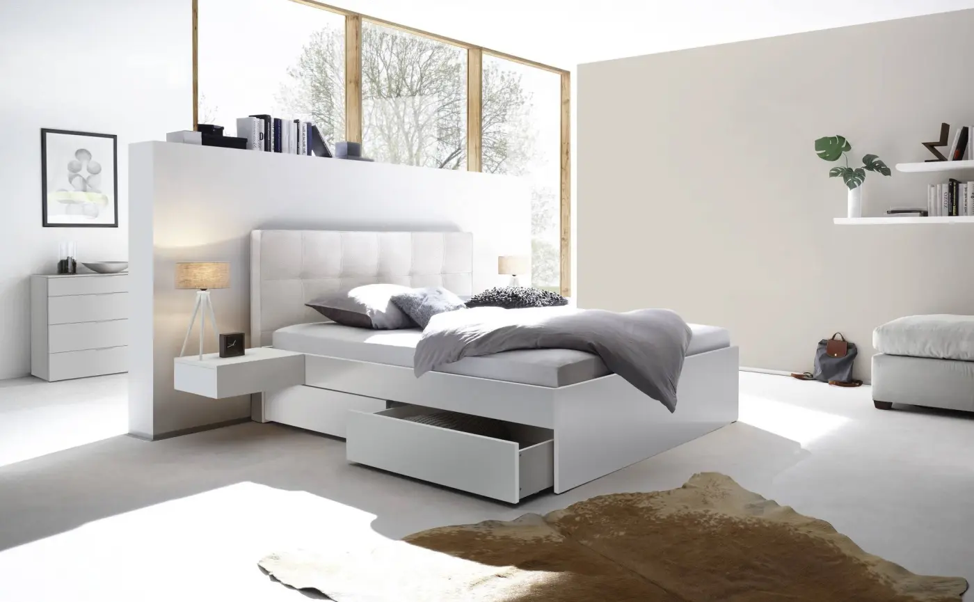 Hasena Tip-On Massivholzbett OTELLO - 180 x 200 cm - Buche weiss deckend, lackiert