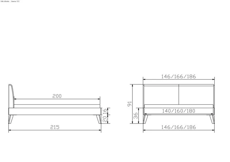 Hasena Massivholzbett SIMONE - 180x200 cm Fuss: 20 - Buche weiss deckend, lackiert