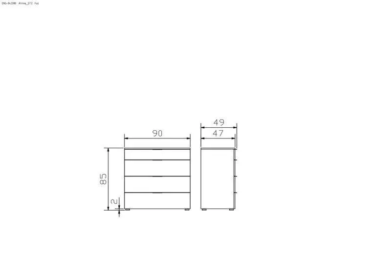 Hasena Kommode ATRINE - 90 cm -  Weiss / Anthracit