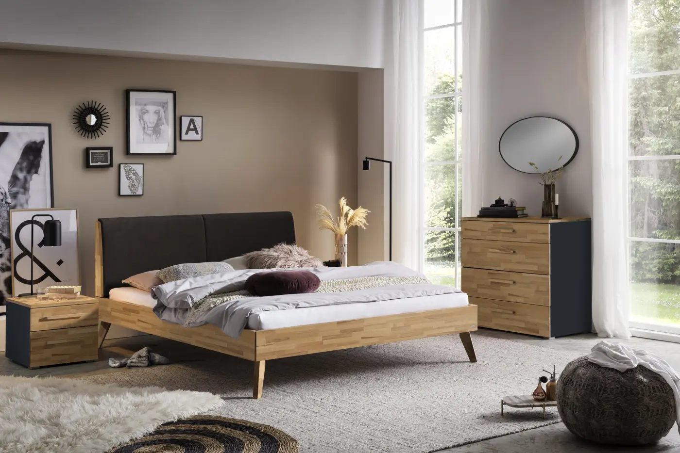 Hasena Massivholzbett SIMONE - 180x200 cm Fuss: 25 - Kernbuche natur, geölt