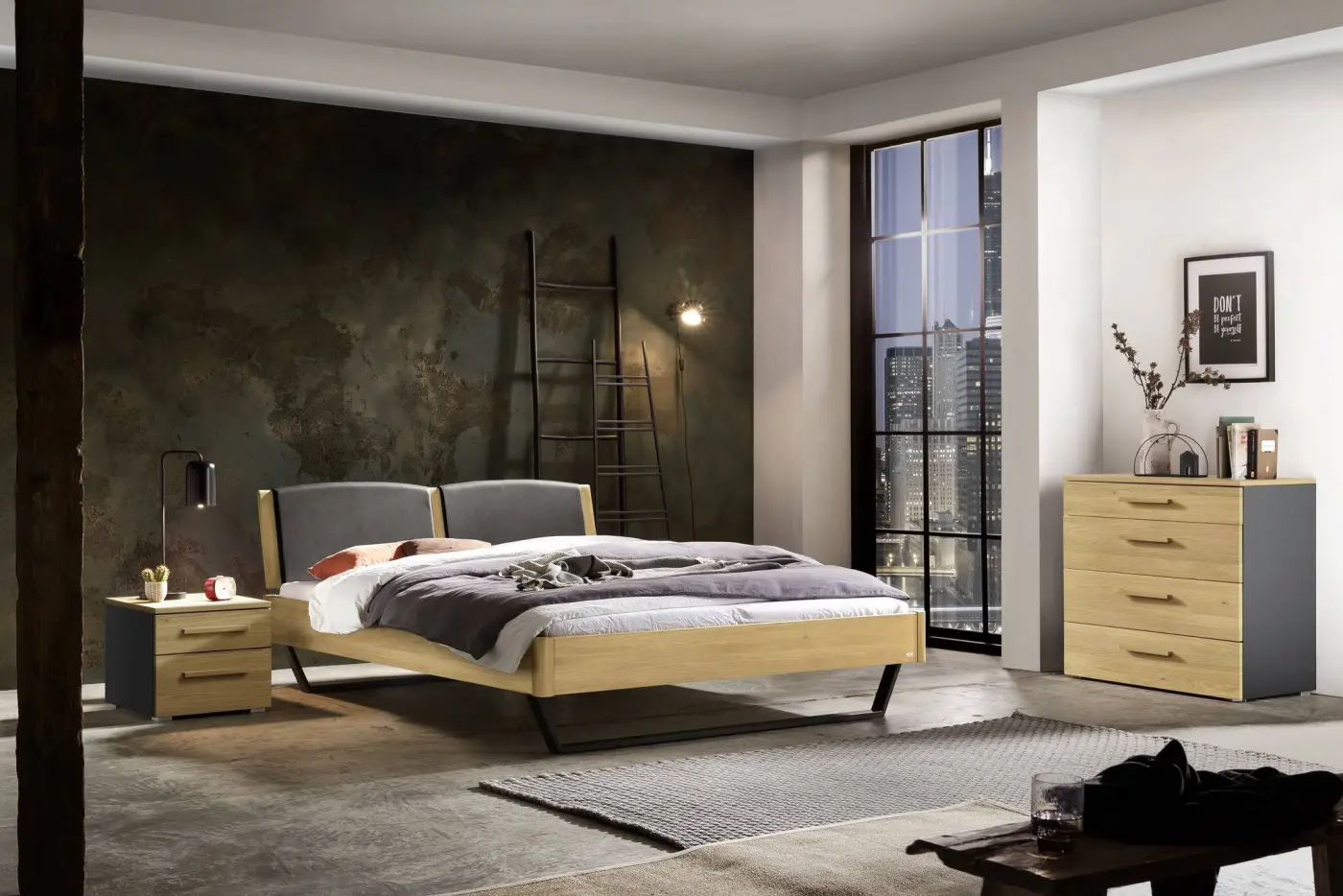 Hasena Kommode ATRINE - 90 cm -  Anthracit / Eiche bright, geölt