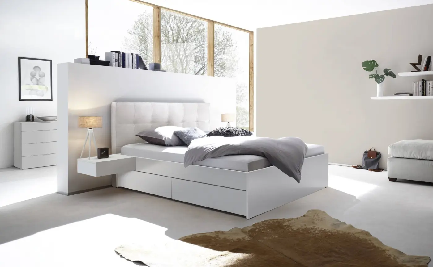 Hasena Tip-On Massivholzbett OTELLO - 180 x 200 cm - Buche weiss deckend, lackiert