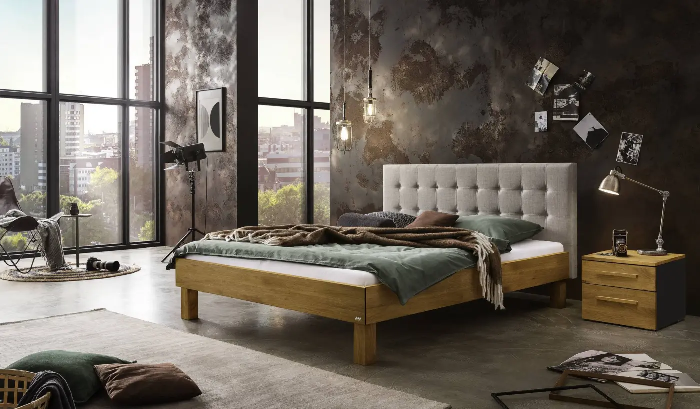 Hasena Massivholzbett RICARDO - 140x200 cm Fuss: 20 - Wildeiche natur, geölt