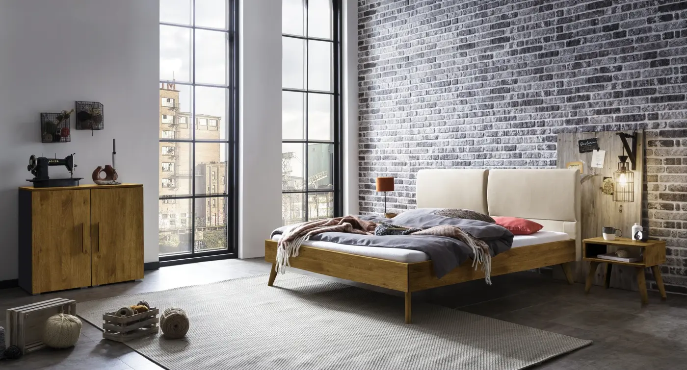 Hasena Massivholzbett MATTEO - 160x200 cm Fuss: 20 - Wildeiche natur, geölt