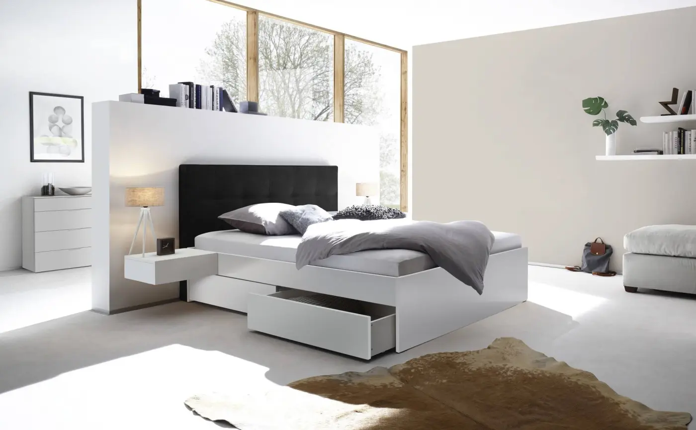 Hasena Tip-On Massivholzbett OTELLO - 140 x 200 cm - Buche weiss deckend, lackiert