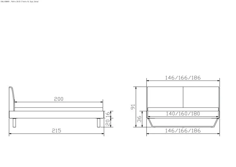 Hasena Massivholzbett PIETRO - 180x200 cm Fuss: 20 - Kernbuche natur, geölt