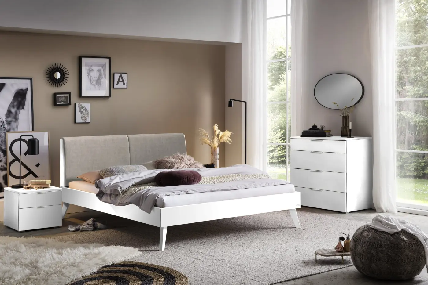 Hasena Massivholzbett SIMONE - 160x200 cm Fuss: 20 - Buche weiss deckend, lackiert