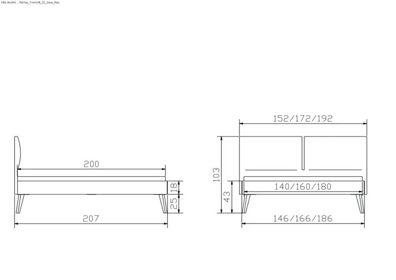 Hasena Massivholzbett MATTEO - 160x200 cm Fuss: 25 - Nussbaum, geölt