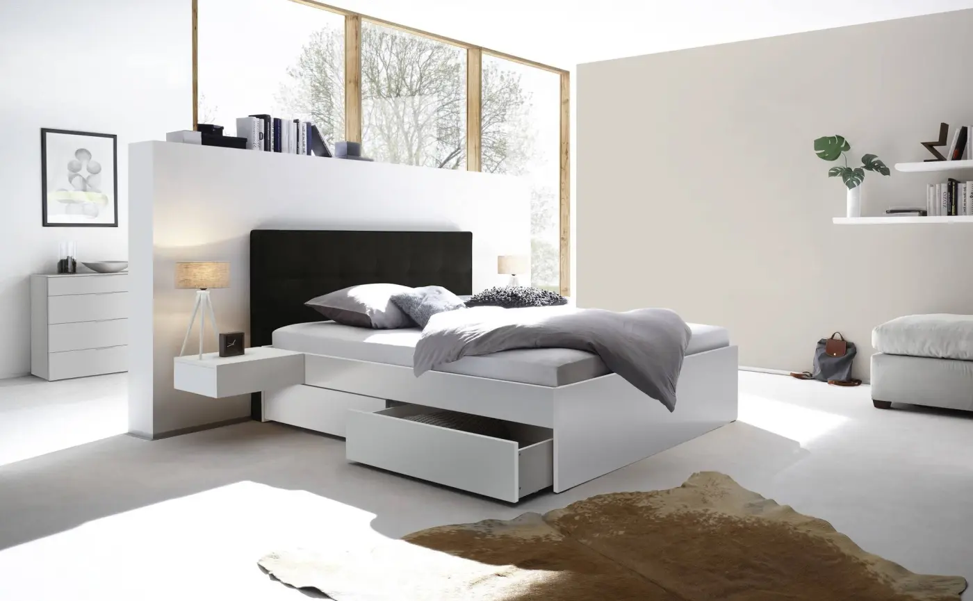 Hasena Tip-On Massivholzbett OTELLO - 160 x 200 cm - Buche weiss deckend, lackiert