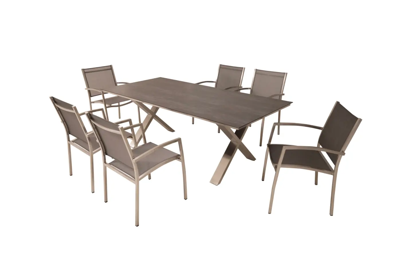 Gartentisch Monaco, Edelstahl X-Form, 210x100 cm Keramikp...