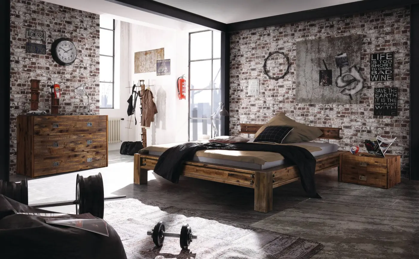 Hasena Massivholzbett SAN LUCA - 180x200 cm Fuss: 20 - Akazie Vintage brown, lackiert