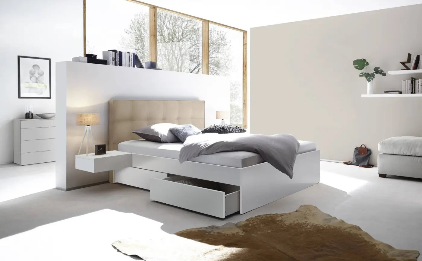 Hasena Tip-On Massivholzbett OTELLO - 160 x 200 cm - Buche weiss deckend, lackiert