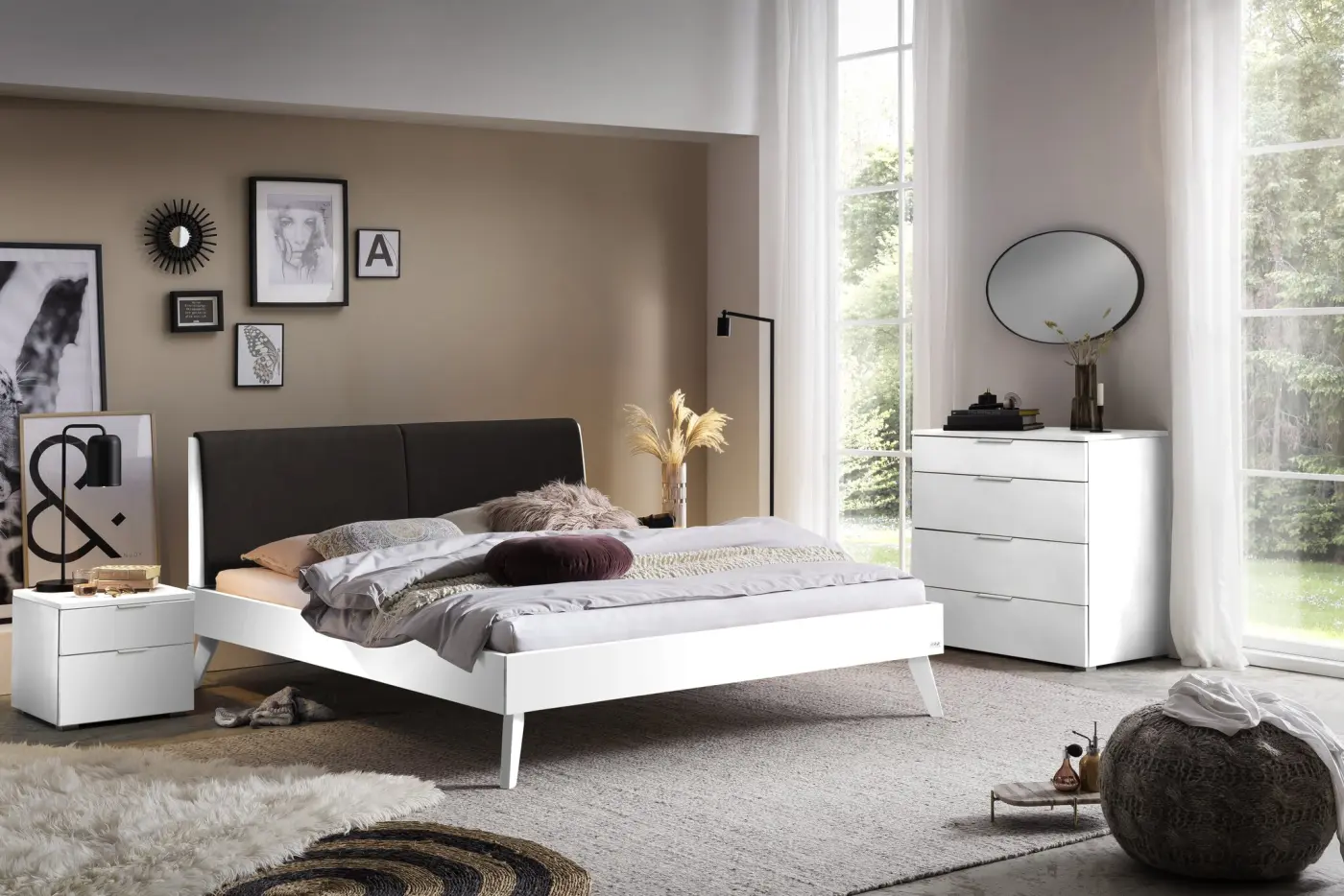 Hasena Massivholzbett SIMONE - 160x200 cm Fuss: 25 - Buche weiss deckend, lackiert