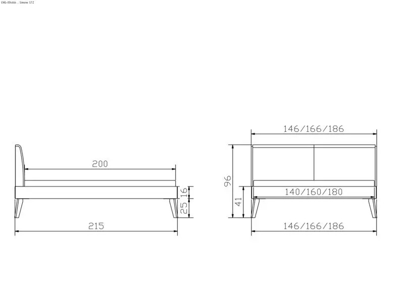 Hasena Massivholzbett SIMONE - 180x200 cm Fuss: 25 - Buche weiss deckend, lackiert