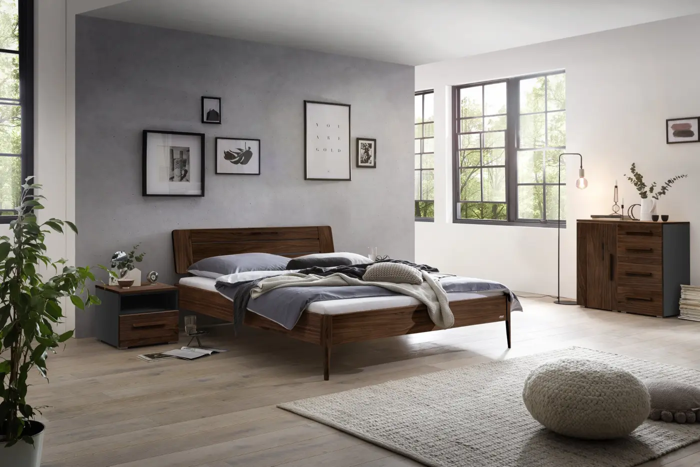 Hasena Kommode QUNITO - 90 cm -  Anthracit / Nussbaum, geölt