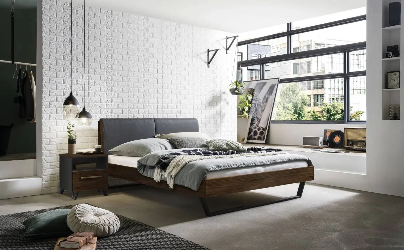 Hasena Massivholzbett PIETRO - 160x200 cm Fuss: 20 - Nussbaum, geölt