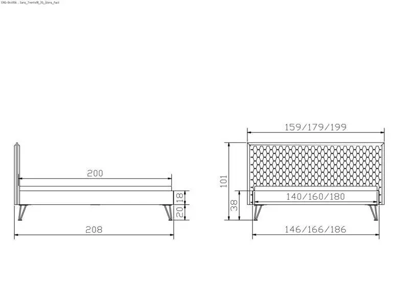 Hasena Massivholzbett SARA - 140x200 cm Fuss: 20 - Wildbuche natur, geölt