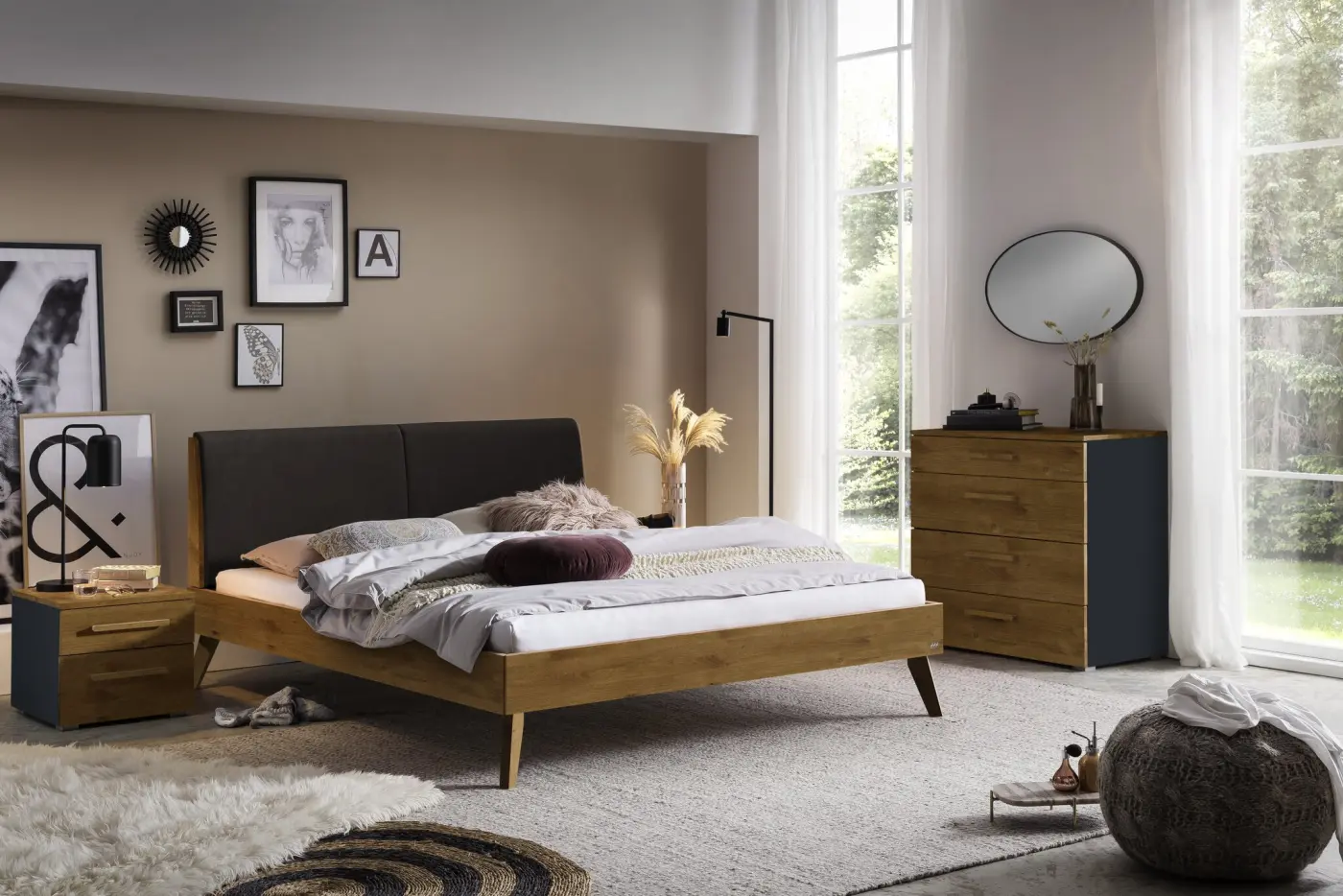 Hasena Massivholzbett SIMONE - 160x200 cm Fuss: 20 - Wildeiche natur, geölt