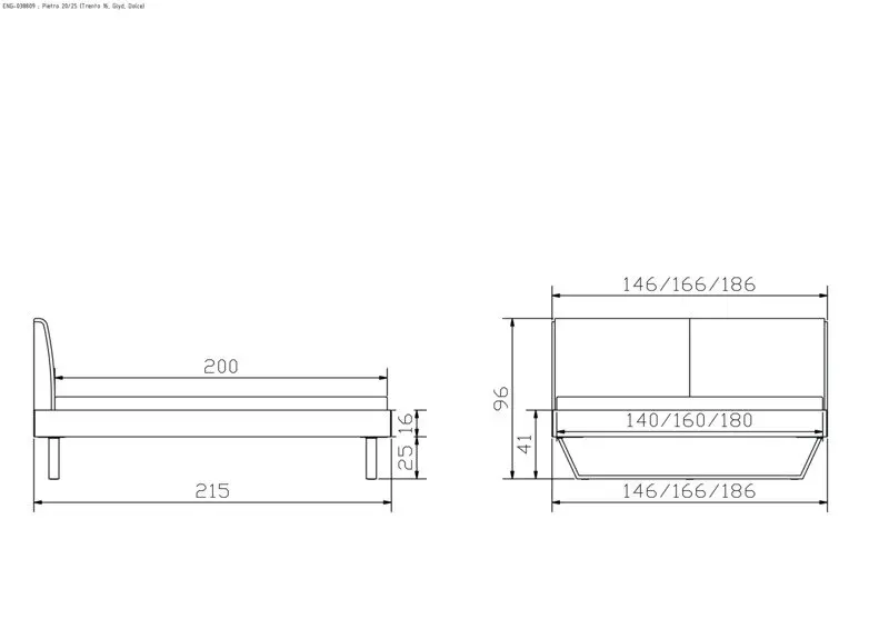 Hasena Massivholzbett PIETRO - 140x200 cm Fuss: 25 - Nussbaum, geölt