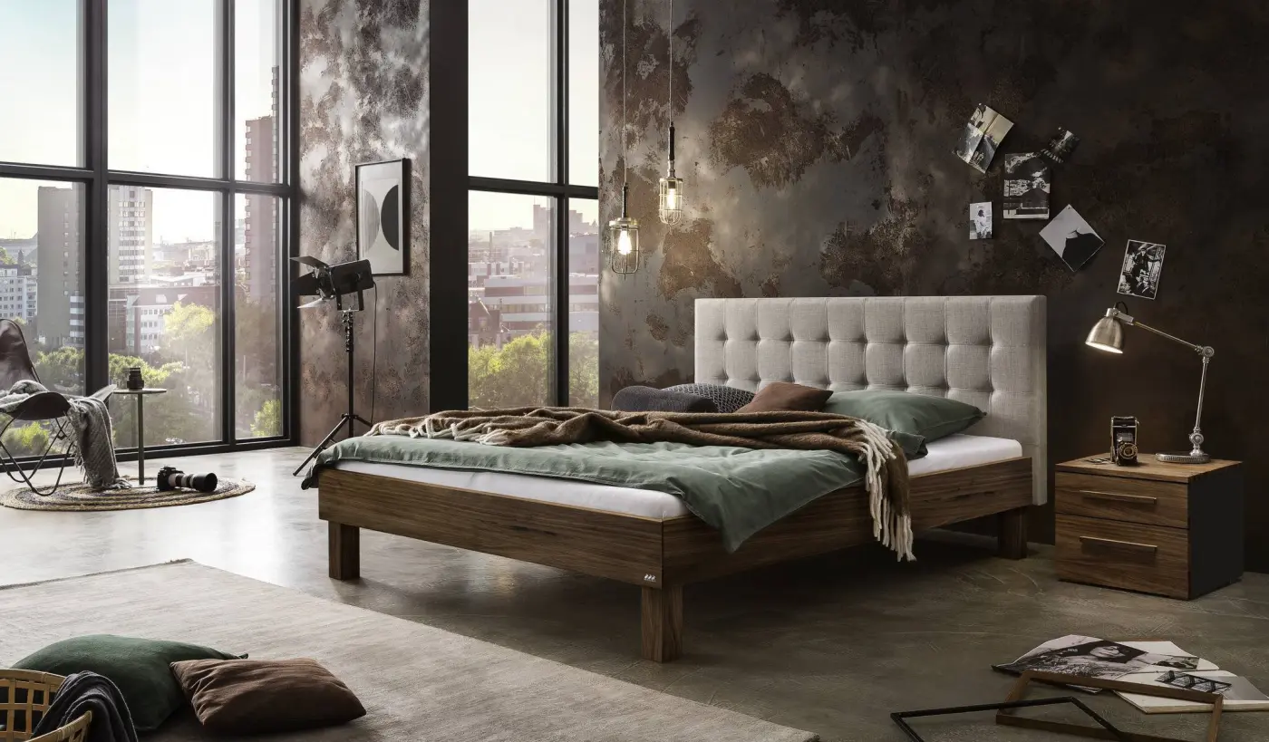 Hasena Massivholzbett RICARDO - 140x200 cm Fuss: 25 - Nussbaum, geölt