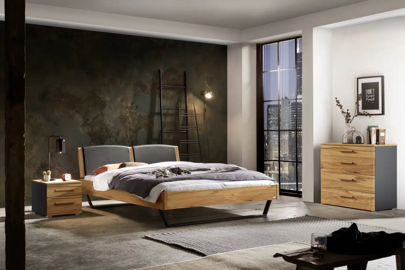 Hasena Kommode ATRINE - 90 cm -  Anthracit / Wildbuche natur, geölt