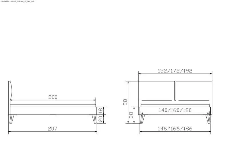 Hasena Massivholzbett MATTEO - 160x200 cm Fuss: 20 - Wildbuche natur, geölt