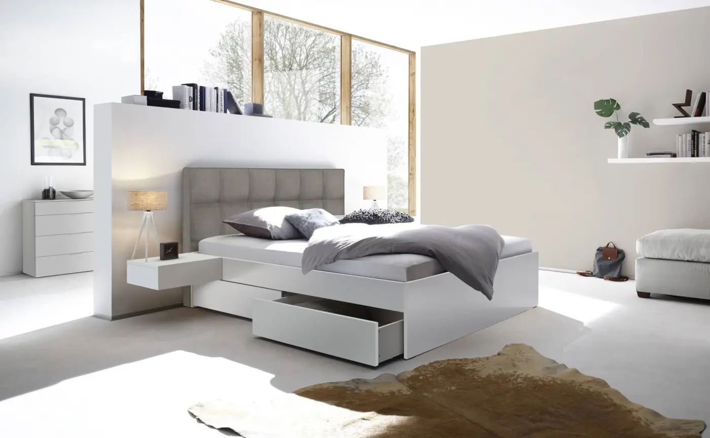 Hasena Massivholzbett OTELLO - 140 x 200 cm - Buche weiss deckend, lackiert