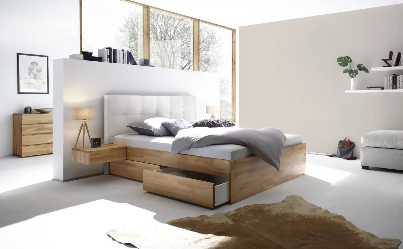 Hasena Tip-On Massivholzbett OTELLO - 160 x 200 cm - Kernbuche natur, geölt