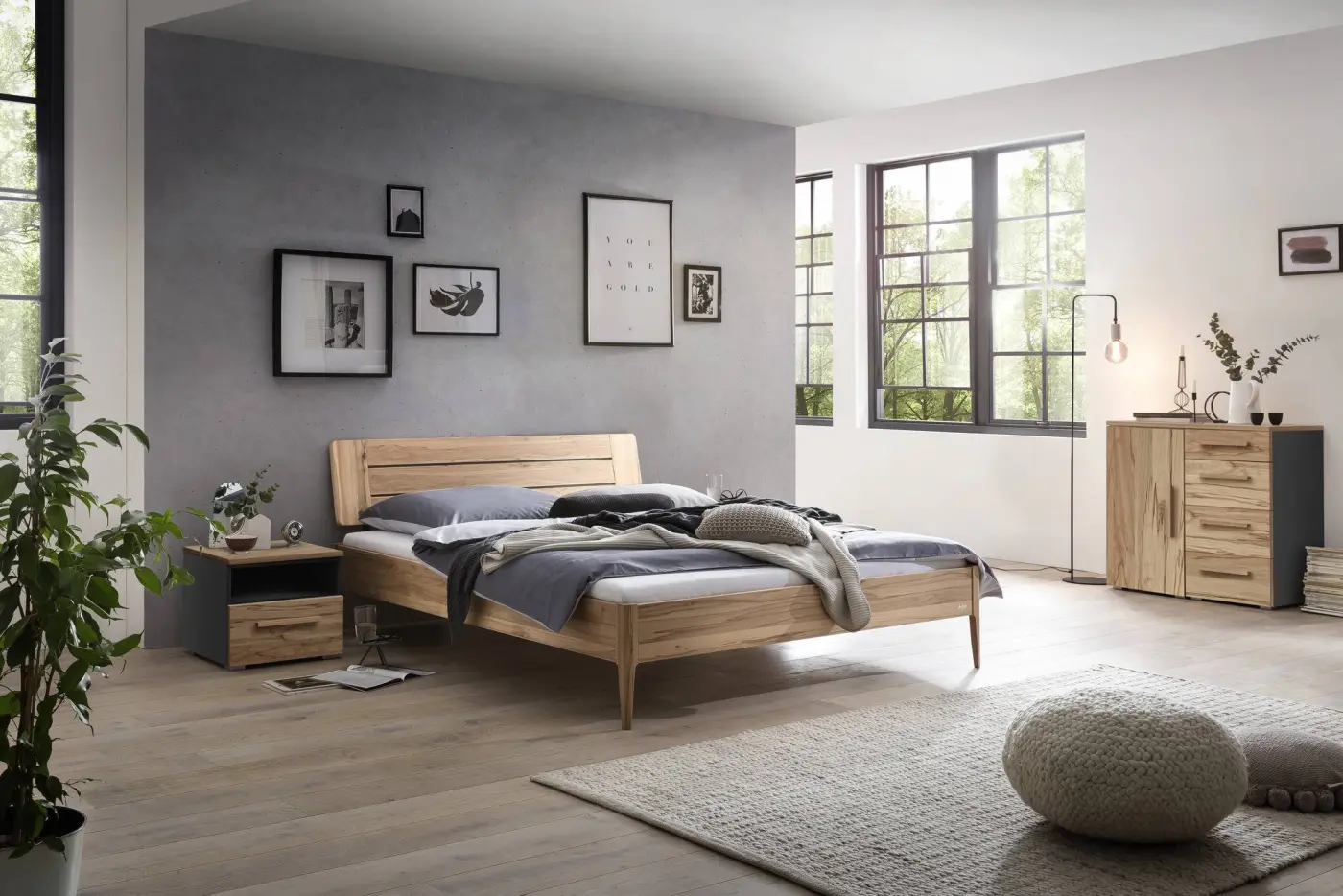 Hasena Kommode QUNITO - 90 cm -  Anthracit / Wildbuche natur, geölt