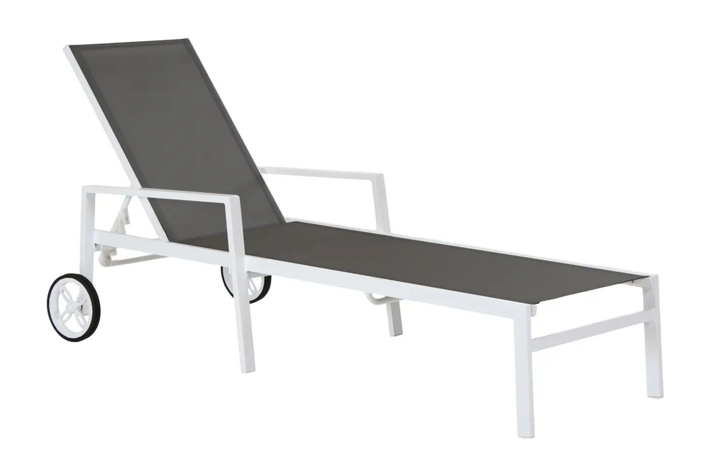 Sonnenliege Leone weiss / grau, mit Rädern, mit Armlehnen