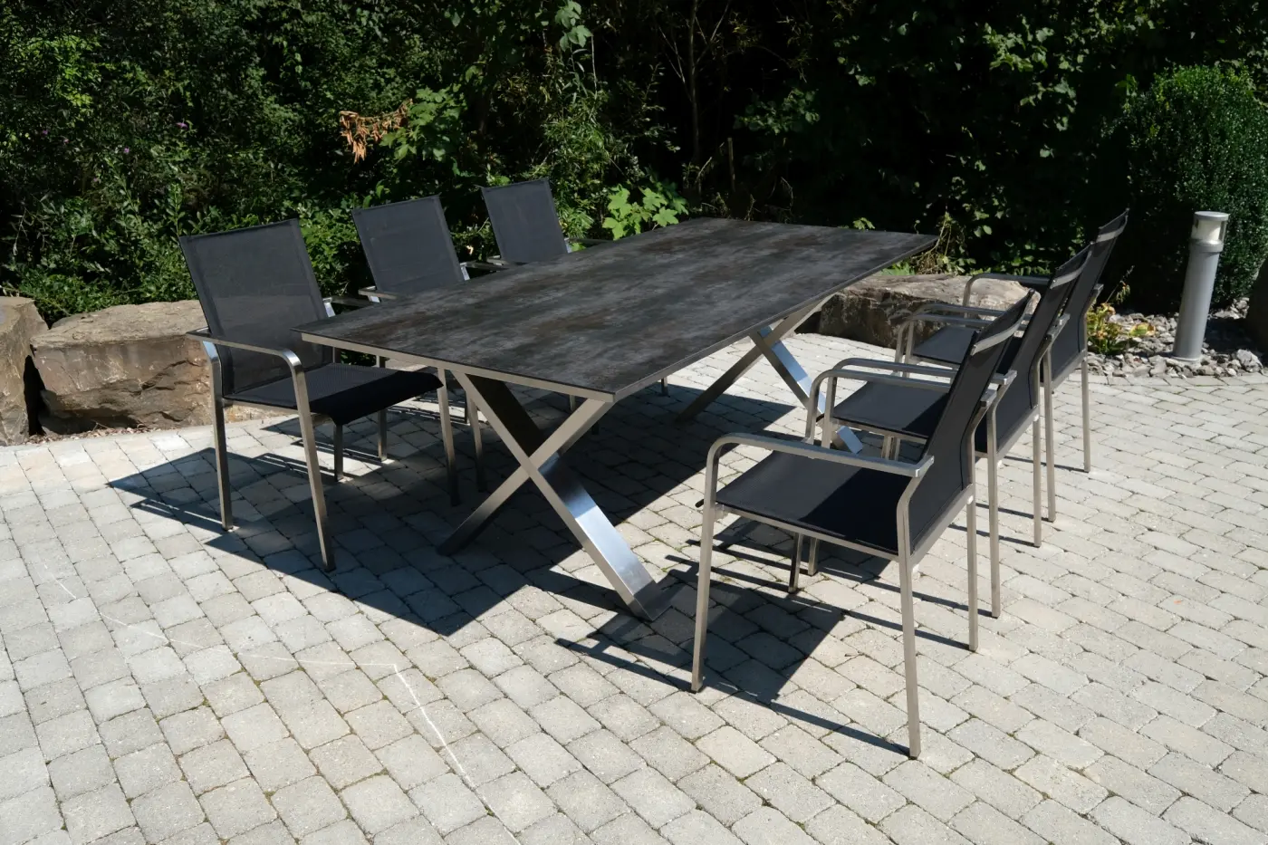 Gartentisch Monaco, Edelstahl X-Form, 210x100 cm Keramikp...