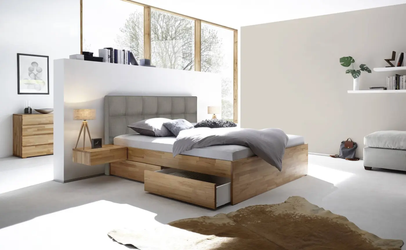 Hasena Tip-On Massivholzbett OTELLO - 160 x 200 cm - Kernbuche natur, geölt