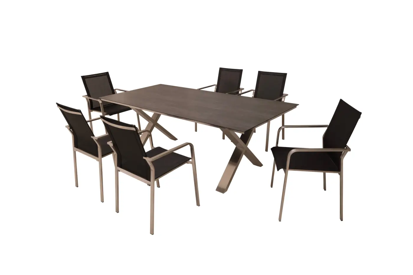 Gartentisch Monaco, Edelstahl X-Form, 210x100 cm Keramikp...