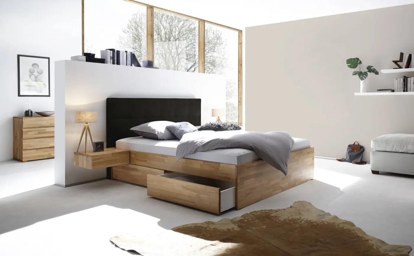 Hasena Tip-On Massivholzbett OTELLO - 180 x 200 cm - Kernbuche natur, geölt