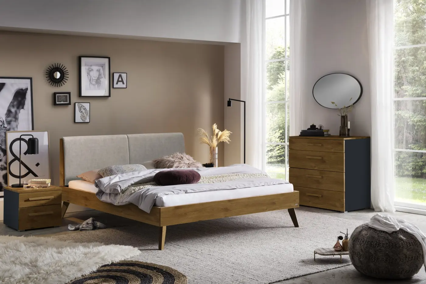 Hasena Massivholzbett SIMONE - 160x200 cm Fuss: 25 - Wildeiche natur, geölt