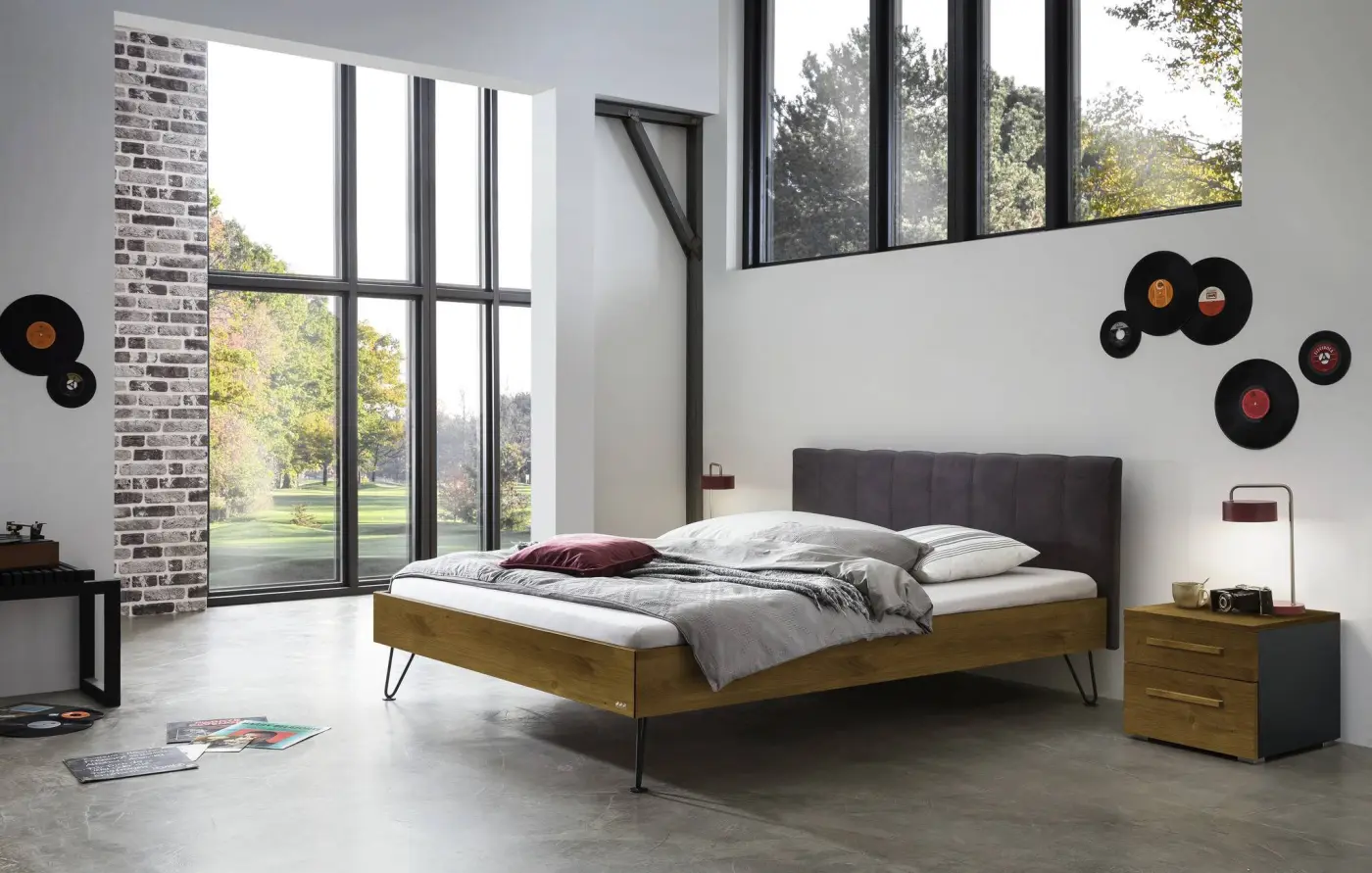 Hasena Massivholzbett ROBERTO - 140x200 cm Fuss: 20 - Wildeiche natur, geölt