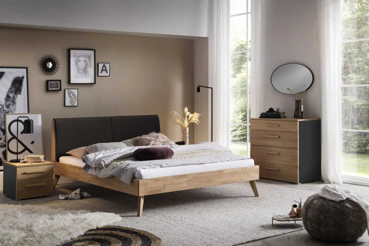 Hasena Massivholzbett SIMONE - 180x200 cm Fuss: 25 - Eiche bianco, geölt