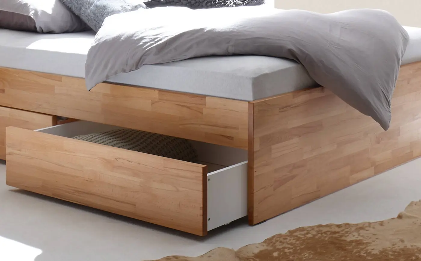 Hasena Tip-On Massivholzbett OTELLO - 140 x 200 cm - Kernbuche natur, geölt