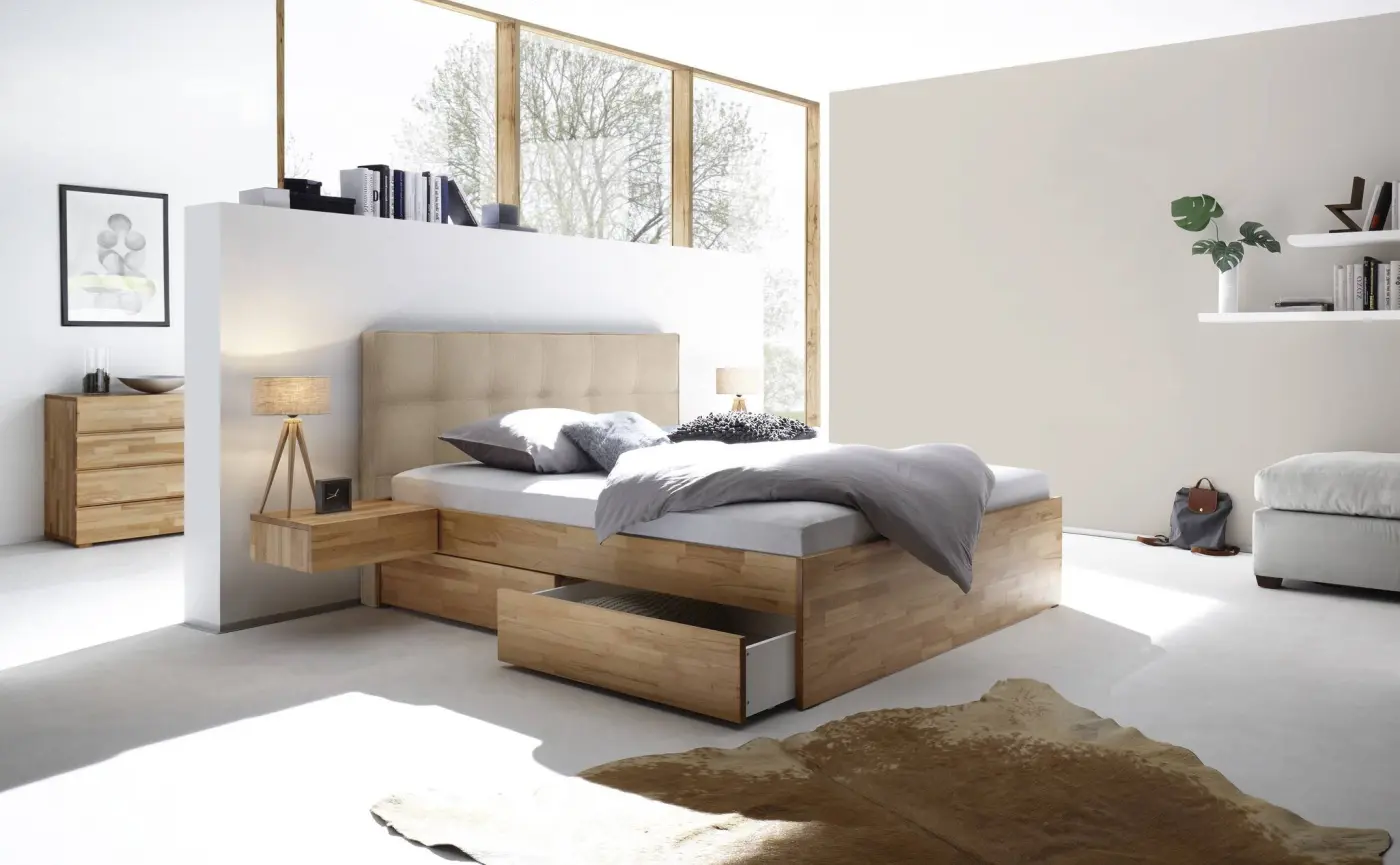 Hasena Massivholzbett OTELLO - 180 x 200 cm - Kernbuche natur, geölt