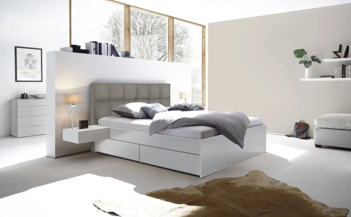 Hasena Tip-On Massivholzbett OTELLO - 160 x 200 cm - Buche weiss deckend, lackiert