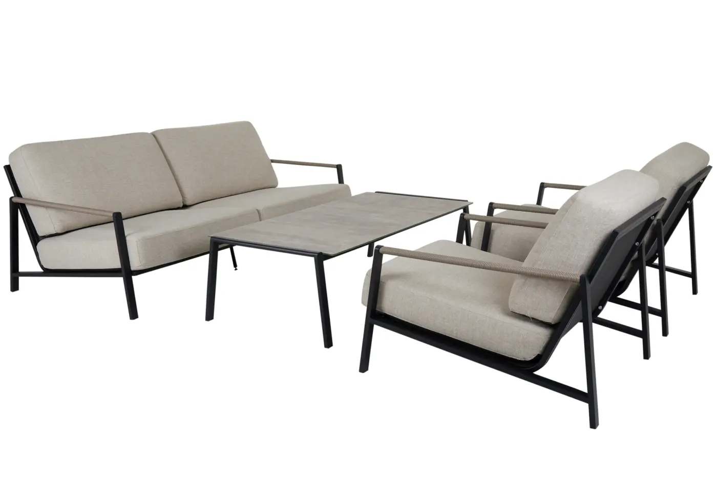 Gartenlounge Lyra schwarz Kissen hellgrau-beige, bestehen...